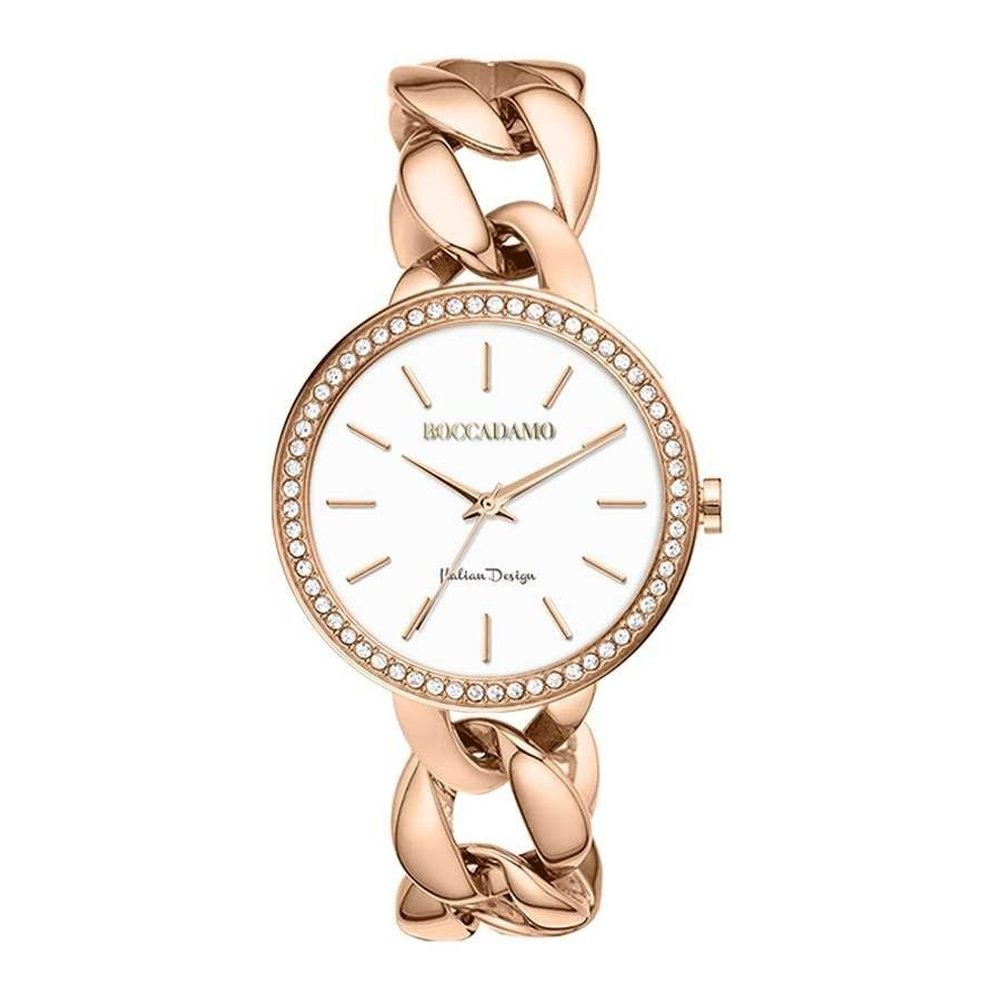 Часы Boccadamo LadyB Rosegold White LB007 BW/RG с минеральным стеклом, кристаллами Swarovski