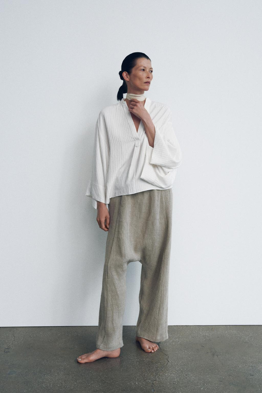 ZARA ПОЛОСАТАЯ РУБАШКА ZW COLLECTION, ЖЕЛТОВАТО-БЕЛЫЙ