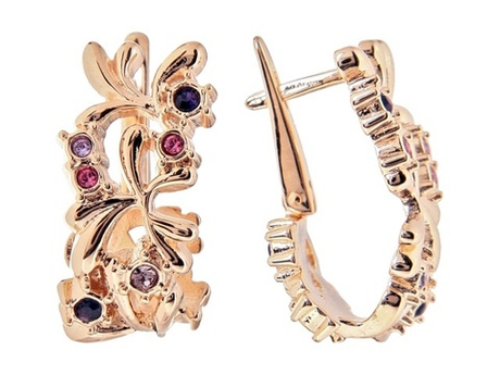 "Лаунг" серьги в золотом покрытии из коллекции "Экзотика" от Jenavi  с английским замком