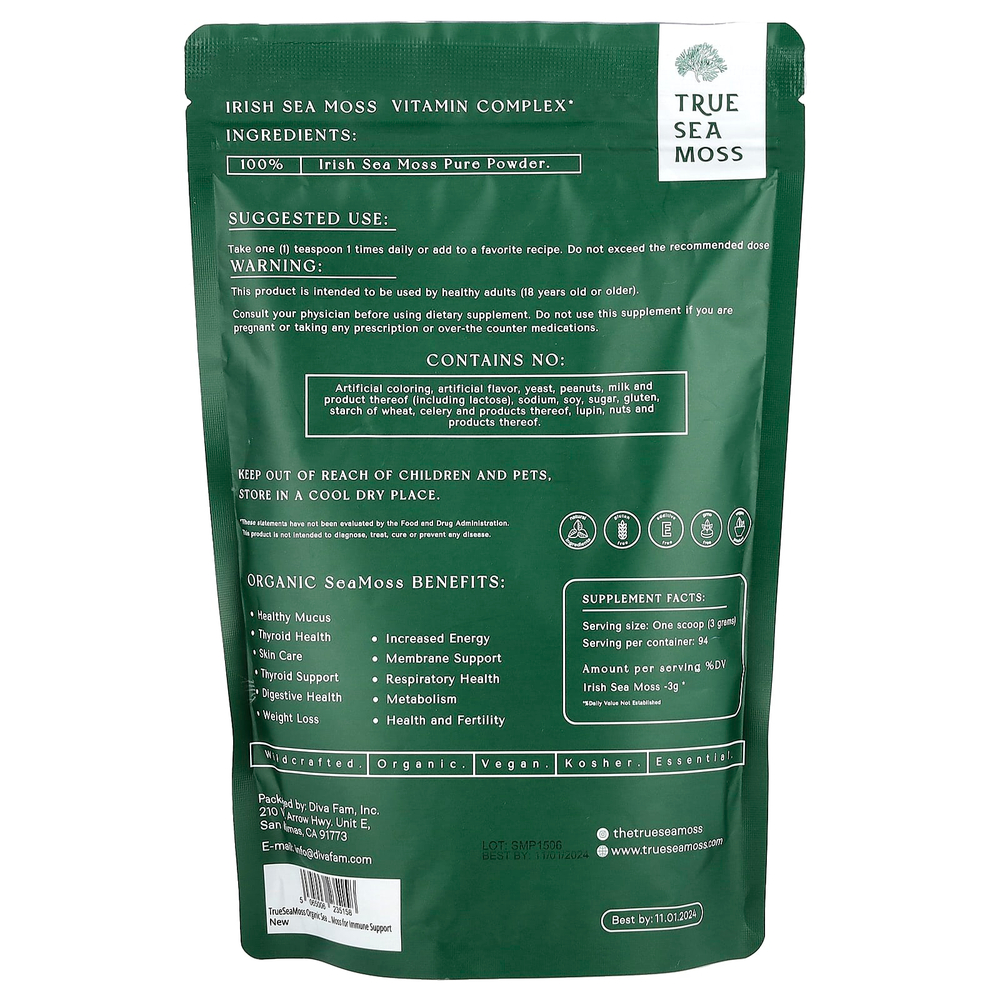True Sea Moss, Органический витаминный комплекс премиального качества в порошке с морским мхом, 227 г (8 унций)