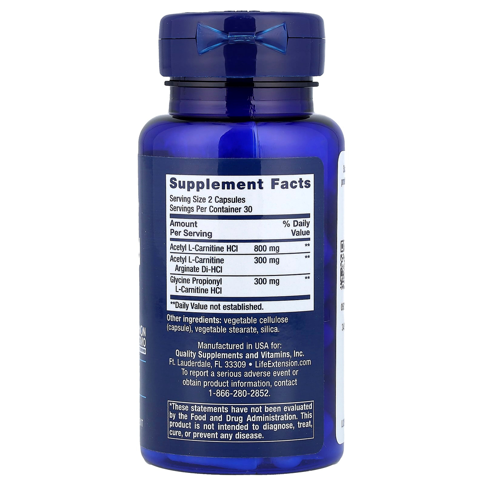Life Extension, оптимизированный карнитин, 60 капсул