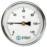Термометр биметаллический с погружной гильзой Stout, корпус 100 мм, гильза 75 мм, 0-120С