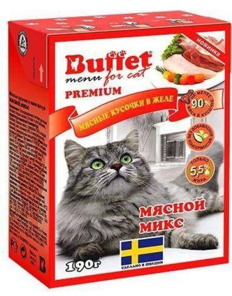 Консервы BUFFET Tetra Pak для кошек кусочки в желе мясной микс 190 г