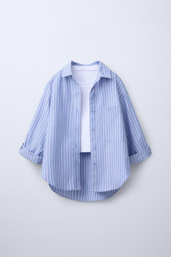 ZARA РУБАШКА ОКСФОРД И ФУТБОЛКА В РУБЧИК, СИНИЙ/БЕЛЫЙ