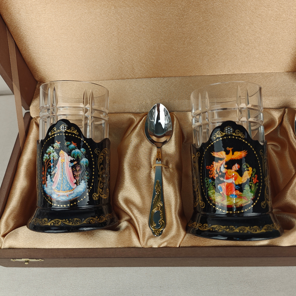 Чайный набор подстаканников "Русские сказки" (ручная роспись Палех) №21