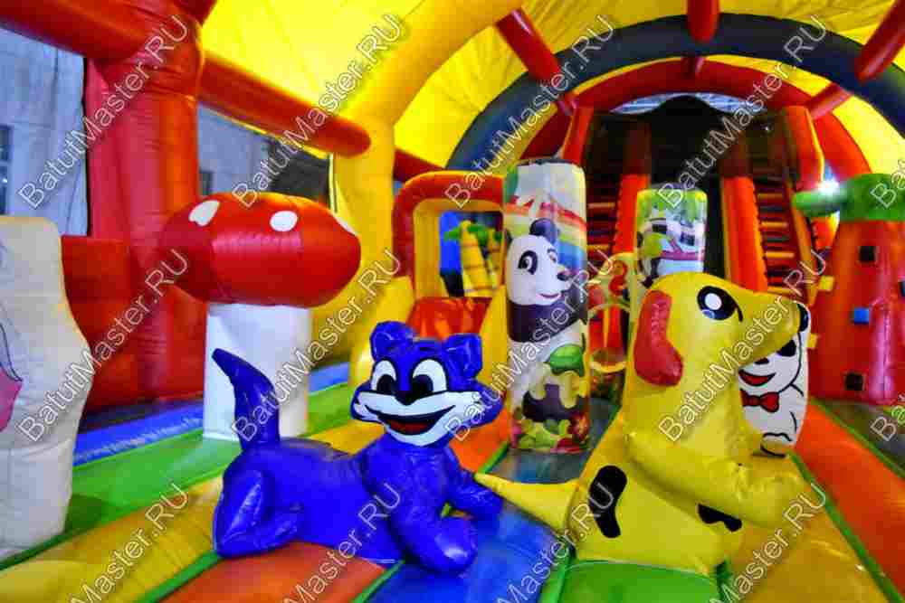 Надувной батут "Страна Сафария" с крышей и высокими горками 14*7*6 м