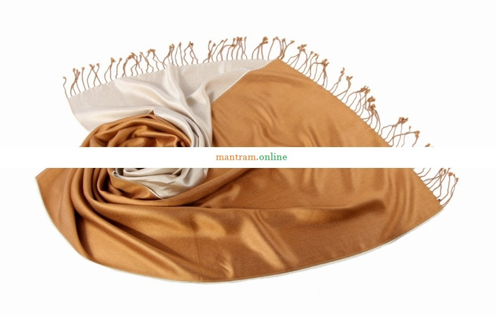 Палантин материал Шелк 100% двухсторонний цвет бежевый коричневый 180х50 см.