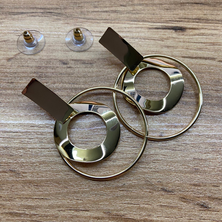 Серьги-гвоздики Пластина прямоугольник вогнутый подвеска круг рамка круг изогнутый металл золотистый