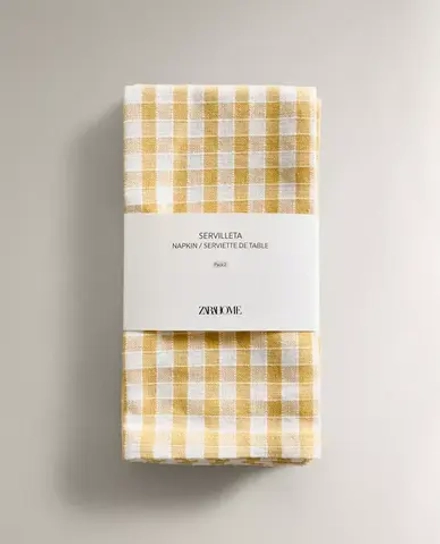 ZARA HOME САЛФЕТКИ ИЗ ХЛОПКА В КЛЕТКУ (НАБОР ИЗ 2 ШТ.), ЖЕЛТЫЙ