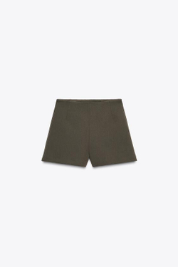 ZARА ШОРТЫ С ВЫСОКОЙ ПОСАДКОЙ, ТЕМНЫЙ ХАКИ