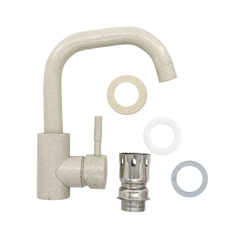 67-0-727 Смеситель однорычажный, для кухни, РК, гайка, бежевый, под камень,картридж 40мм