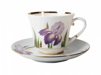 Чашка с блюдцем чайная 220 мл форма Банкетная рисунок Ирисы арт. 81.17478.00.1