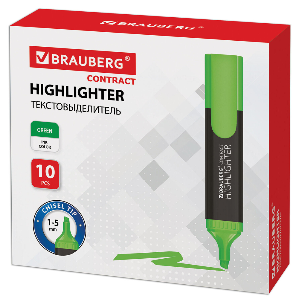 Текстовыделитель BRAUBERG "Contract" зеленый линия 1-5 мм (20 штук в упаковке)