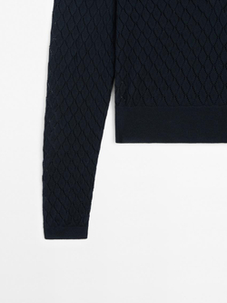 Massimo Dutti Трикотажная футболка с ажурным воротником поло темно-синий