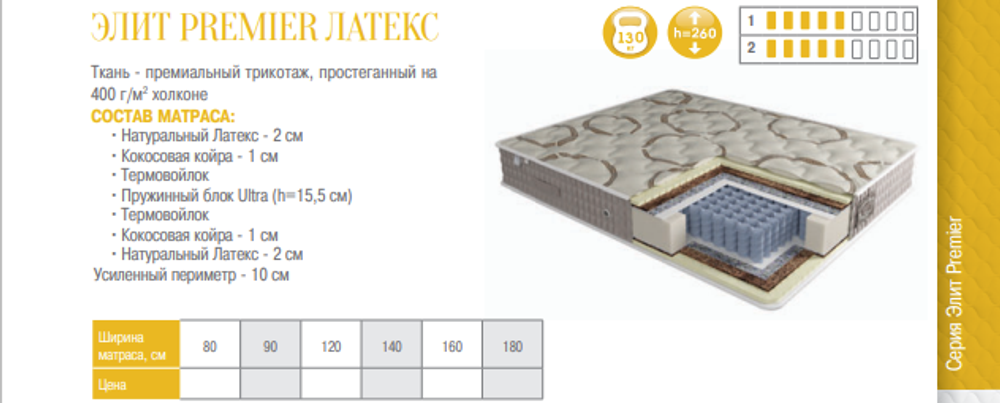 МАТРАС ЭЛИТ PREMIER ЛАТЕКС В ТКАНИ ЖАККАРД