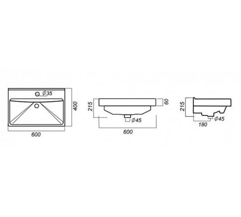 Умывальник Fest-60 белый, без кроншт Sanita Luxe