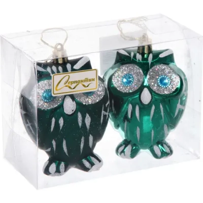 Елочные игрушки «Brilliant Owl» 8 см (набор 2 шт), Изумруд