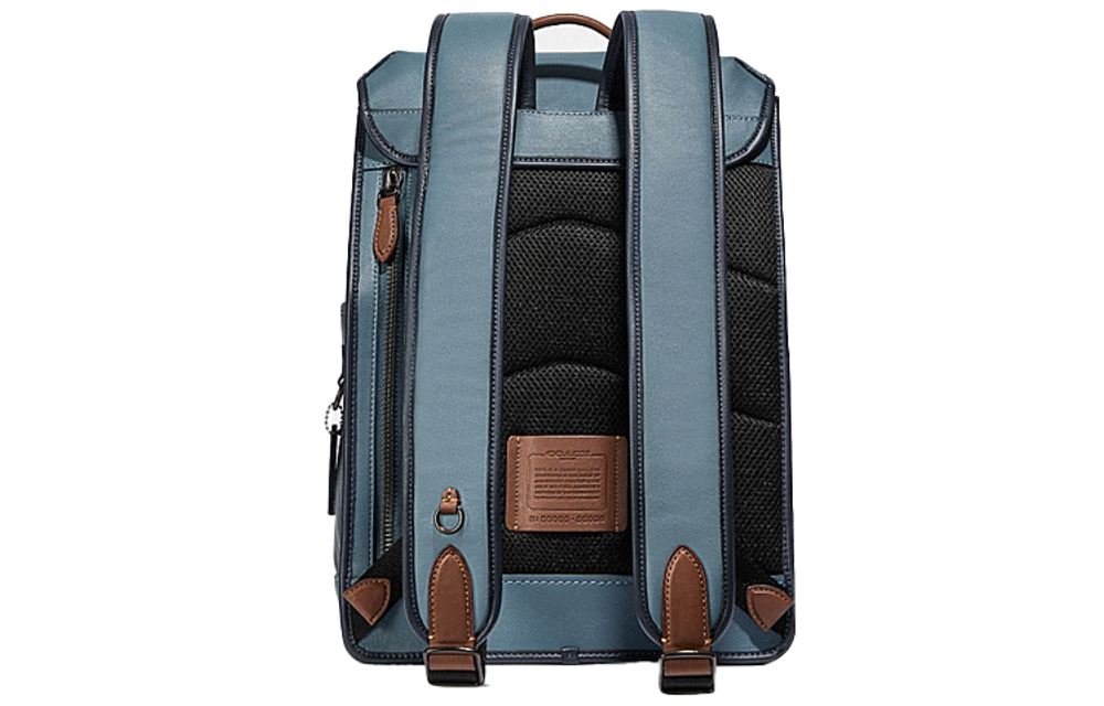 COACH League Cow Leather Travel Bag Backpack Large Men"s Haze Blue & Black