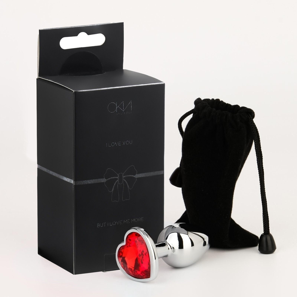 Серебристая анальная пробка с красным кристаллом в форме сердца - 7 см. (Цвет: серебристый)