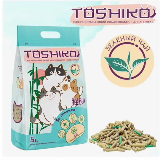 Toshiko Зеленый чай комкующийся наполнитель древесный