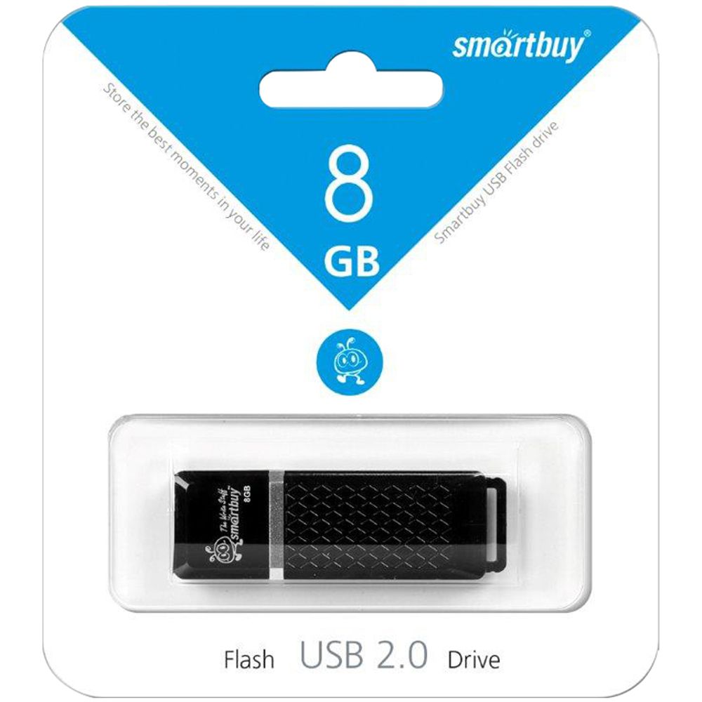 Память 8GB, Smart Buy, Quartz, Flash USB 2.0, черный, пластик. корпус