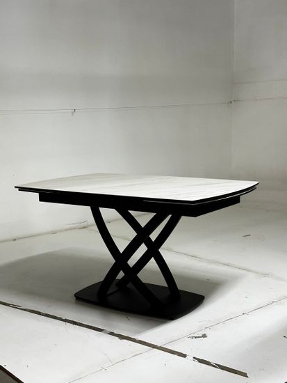 Стол FOGGIA 140 KL-99 Белый мрамор матовый, итальянская керамика/черный каркас