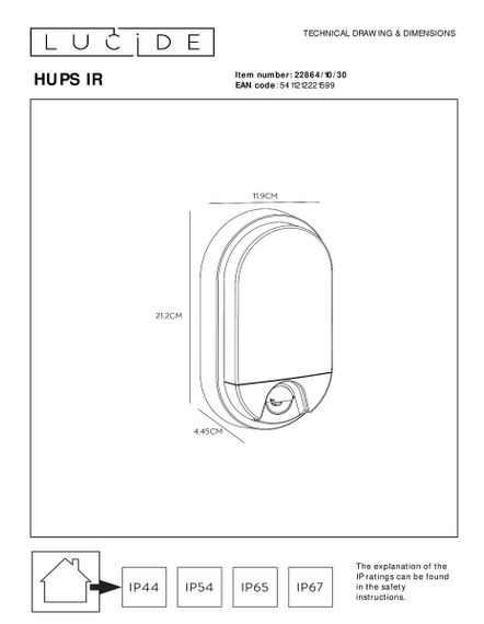 Уличный настенный светодиодный светильник Lucide Hups Ir 22864/10/30