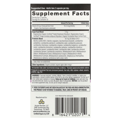 Ancient Nutrition, Пробиотики для поддержки менопаузы, 50 млрд КОЕ, 60 капсул