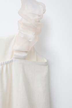 ZARA ПЛАТЬЕ ИЗ 100% ЛЬНЯНОЙ ОРГАНЗЫ, ЭКРЮ