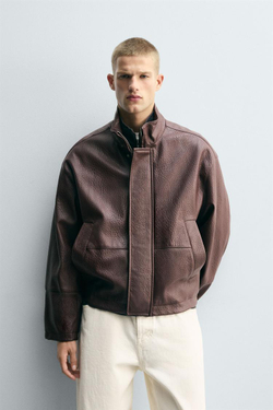 ZARA КУРТКА ИЗ ТЕКСТУРНОЙ ИСКУССТВЕННОЙ КОЖИ, БОРДОВЫЙ