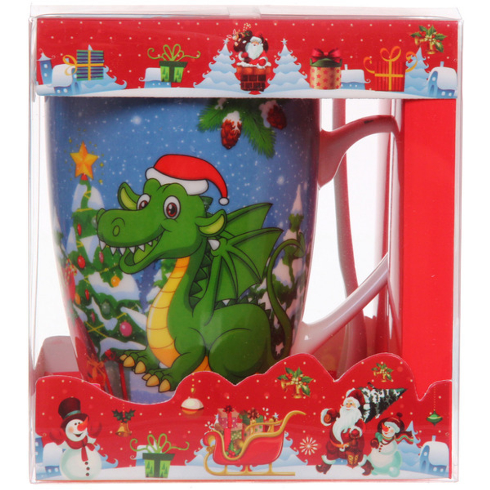 Кружка керамическая 370мл «Дракоша» с ложкой в подарочной коробке