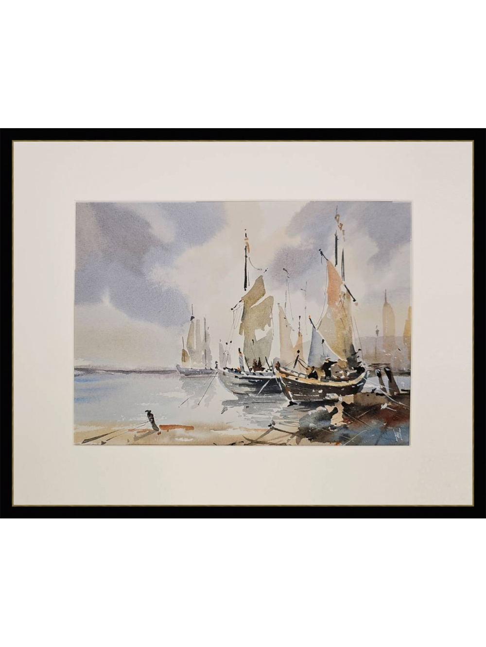 Картина авторская акварельная в паспарту 30х40 см на стену для интерьера "В порту"