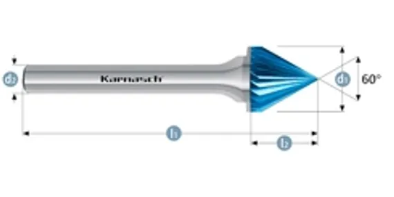 Борфреза твердосплавная Karnasch форма B, 6х18х6х50 мм, насечка HP-6, покрытие Blue-Tec, арт. 11.5014-050