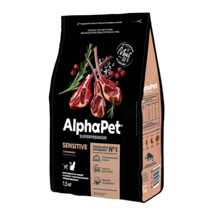 Сухой корм AlphaPet Superpremium для взрослых кошек и котов с чувствительным пищеварением с ягненком