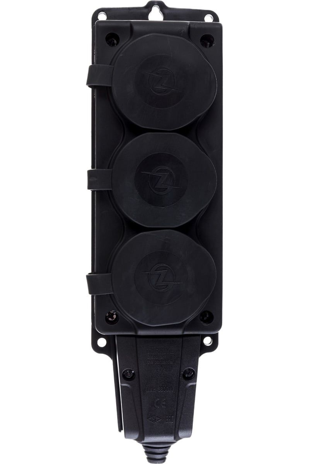 Колодка штепсельная 3-гн. с крышками, с/з, 16А, IP54 (каучук) NE-AD