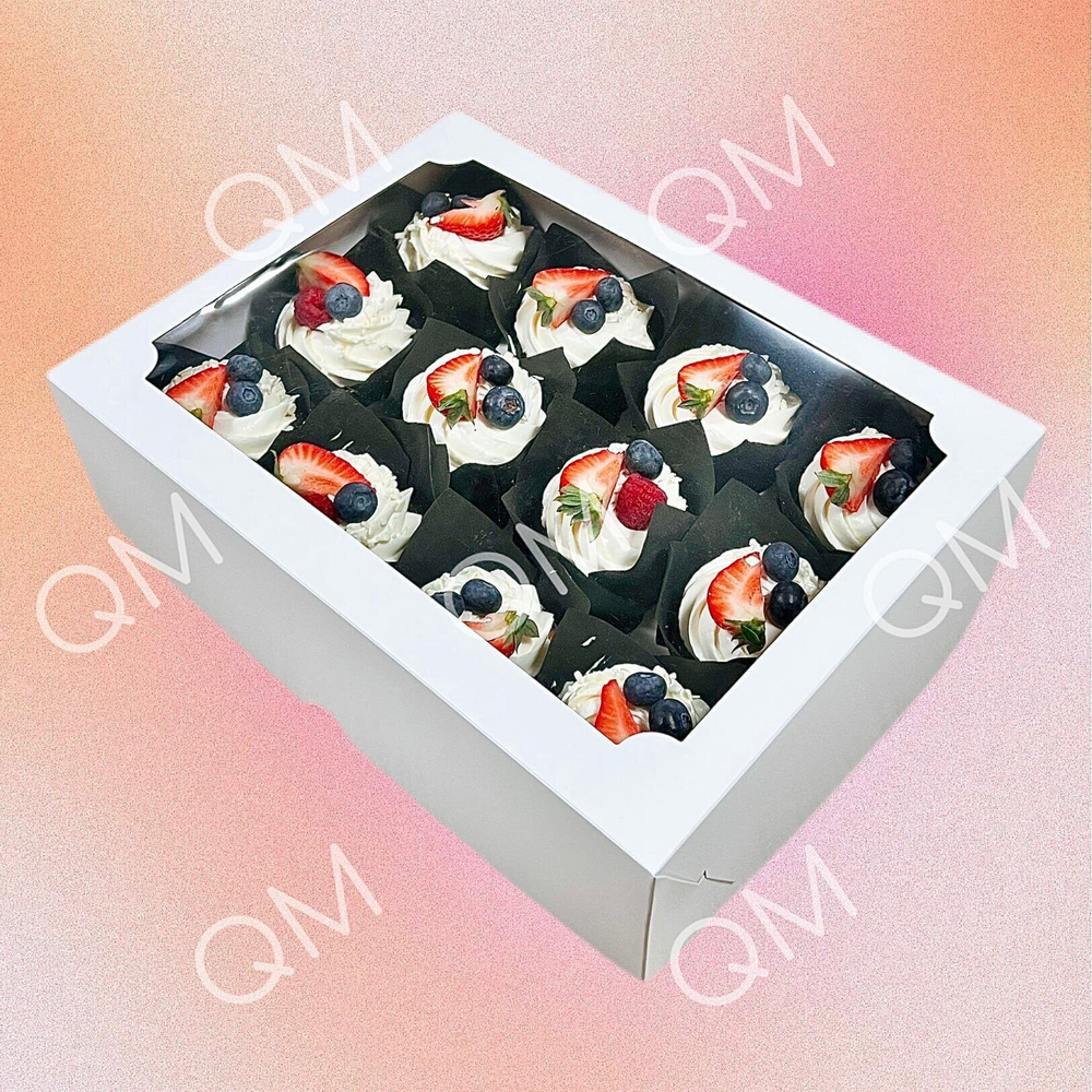 Коробка под капкейки с окошком 350*250*100 мм (12) (белая) целлюлозный картон с односторонним мелованным покрытием, премиум, 10шт