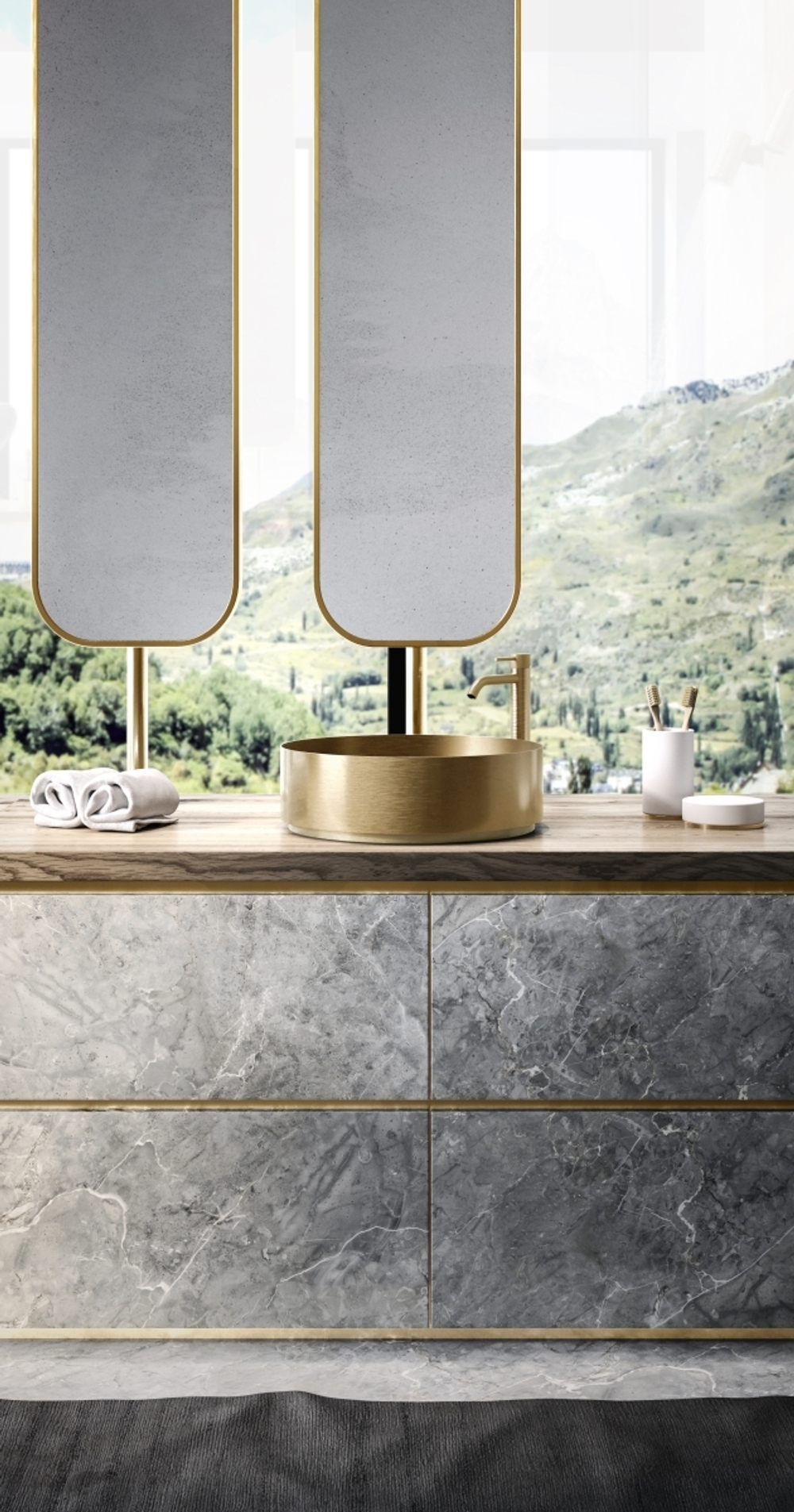 Раковина Gessi 316, накладная, без перелива, Ø400хh125 мм, цвет Brass Brushed PVD