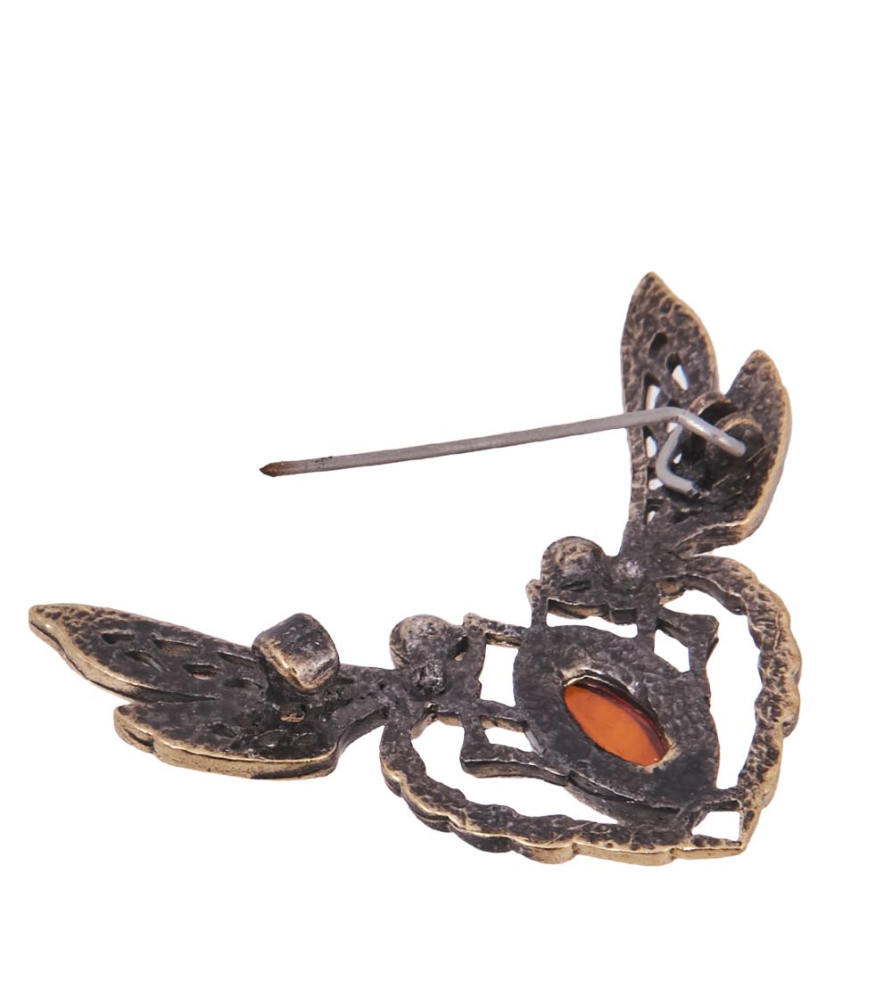 AM-4176 Брошь «Стрекозки Сердце» (латунь, янтарь)