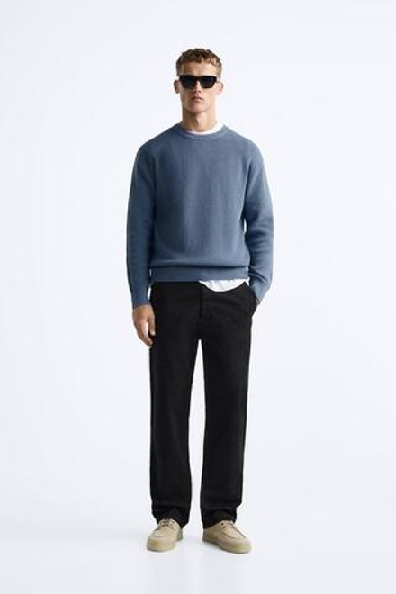 ZARA СВИТЕР ЖЕМЧУЖНОЙ ВЯЗКИ, ВЫЦВЕТШИЙ СИНИЙ