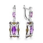 Серьги из серебра 925 с аметистами и фианитами. Английский замок.
