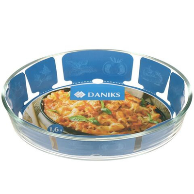 Форма для выпечки стекло, 18.5х26.7х6.2 см, 1.6 л, овал, с крыш, Daniks, HSAP16LTP