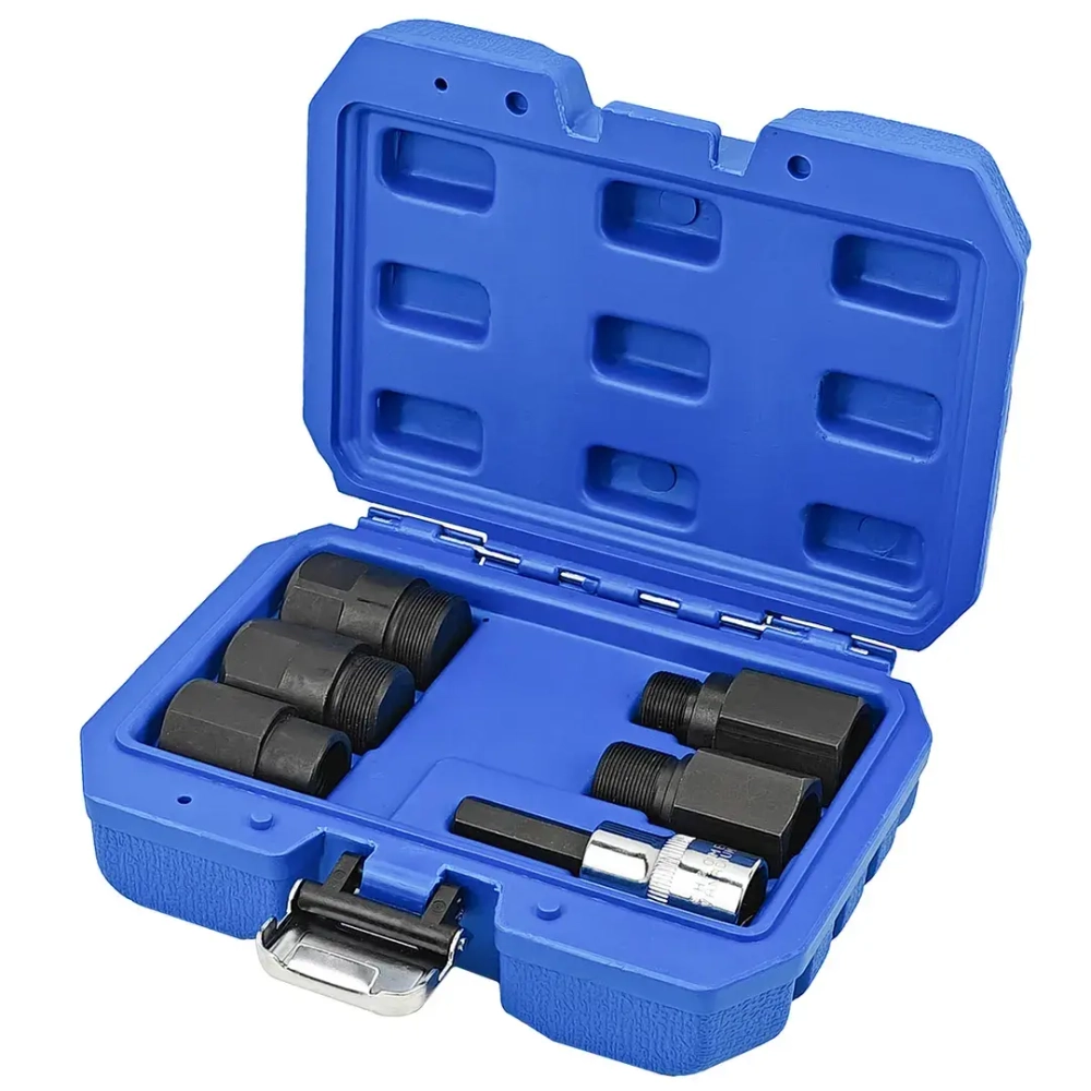 Набор резьбовых адаптеров для демонтажа форсунок 6пр.(М14х1.5, М17х1.0, М20х1.0, М25х1.0, М27х1.0, Н10 с отверстием), в кейсе RockForce##Rock FORCE RF-904G14