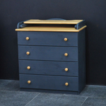 Пеленальный комод деревянный Алиса с откидным столиком, 80х44х88 см, детский широкий комод с 4 ящиками для хранения вещей из массива сосны, серый/антик