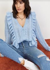 Qadın fırfırlı düyməli jaket Mavi 10021061