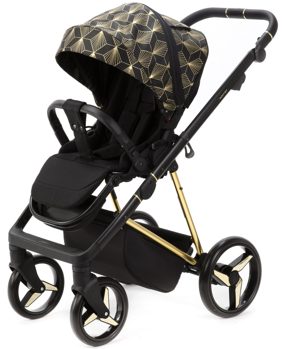 Детская коляска Adamex Quantum Star 3 в 1 Q-STAR58 (ЧЕРНЫЙ+ЗОЛОТОЙ ОРНАМЕНТ+ЗОЛОТО ДНО+ЗОЛОТО РАМА)