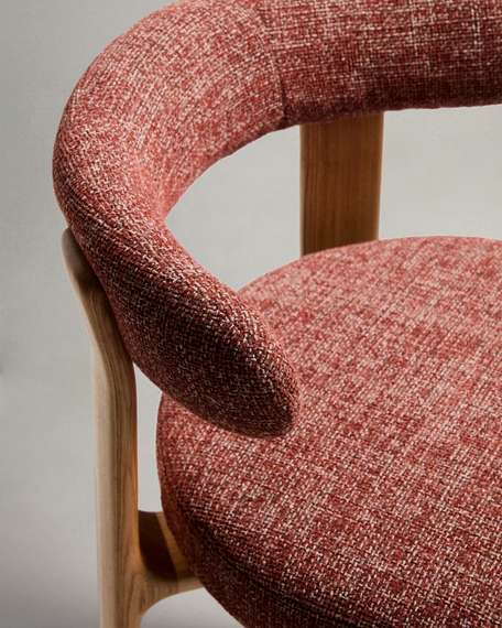 Барный стул Granite из терракотовой синели и ясеня с натуральной отделкой 75 см