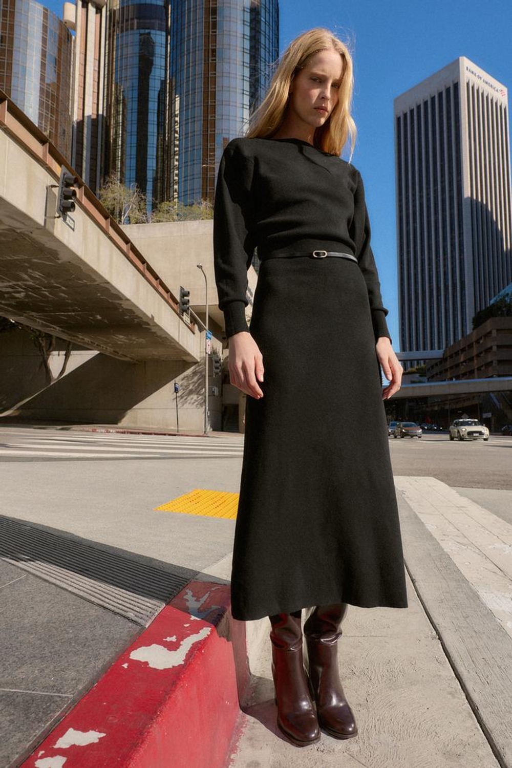 ZARA ПЛАТЬЕ МИДИ С ПОЯСОМ, ЧЕРНЫЙ