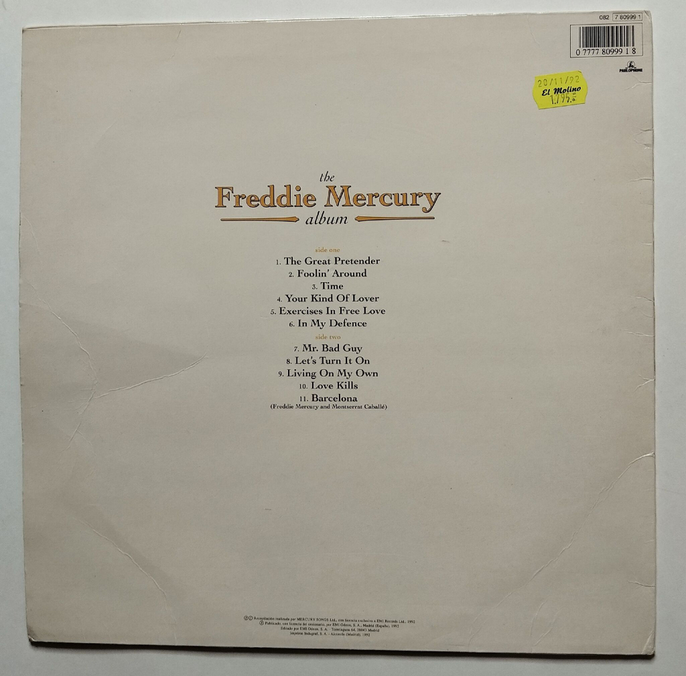 Винтажная виниловая пластинка LP The Freddie Mercury Album (Spain 1992)