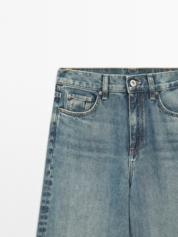 Massimo Dutti Джинсы с высокой талией и широкими штанинами, светло-голубой
