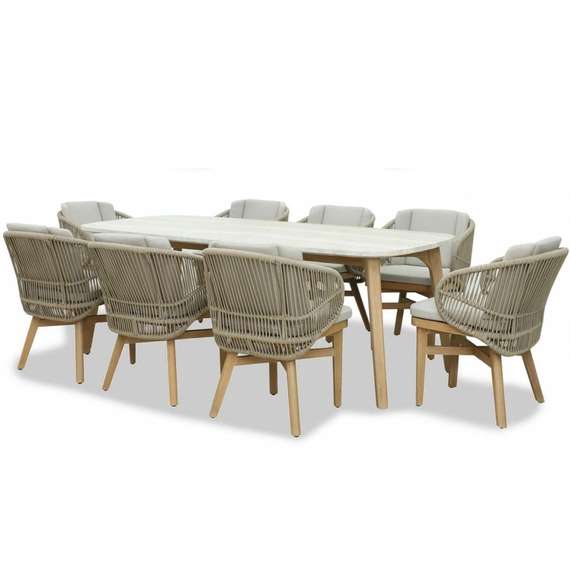 Комплект уличной мебели Mali из массива эвкалипта и травертина, стол 225х100 см, 8 стульев